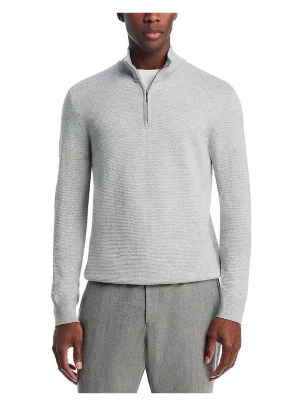 NWT Bloomingdale's Birdseye Knit Quarter Zip Sweater Heather Mens Size XL 2Avail
